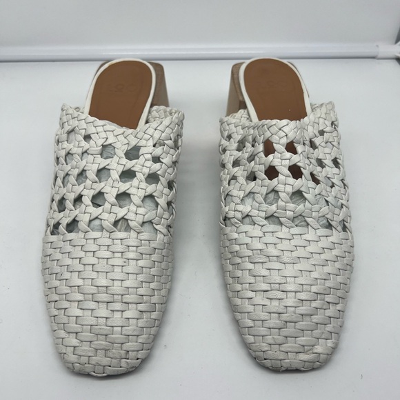 LOQ Ines Blanco White Leather Woven Lattice Weave Block Heel Mules sz 39 - Picture 8 of 15